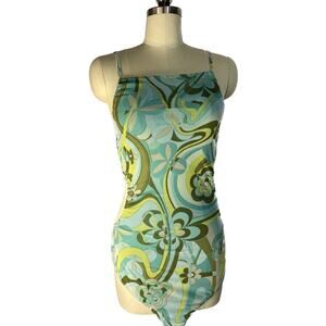 New Mod Psychedelic Bodysuit Blue Green Marbled Flowers Rue21 Womens Juniors L